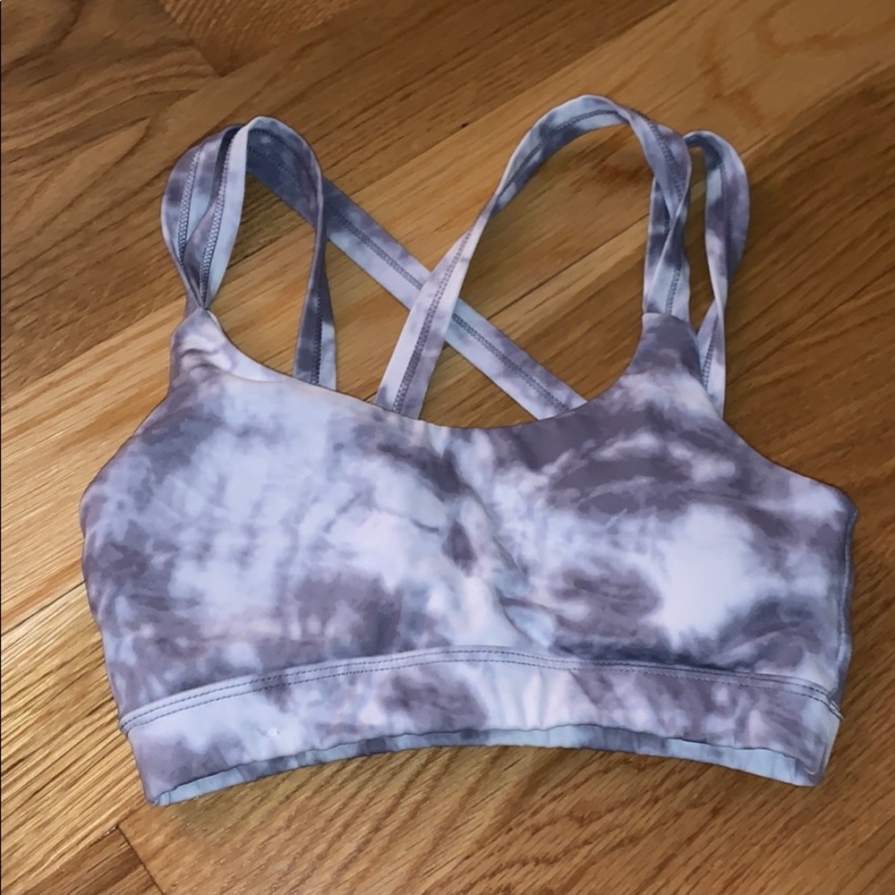 Gray and white tie dye sports bra